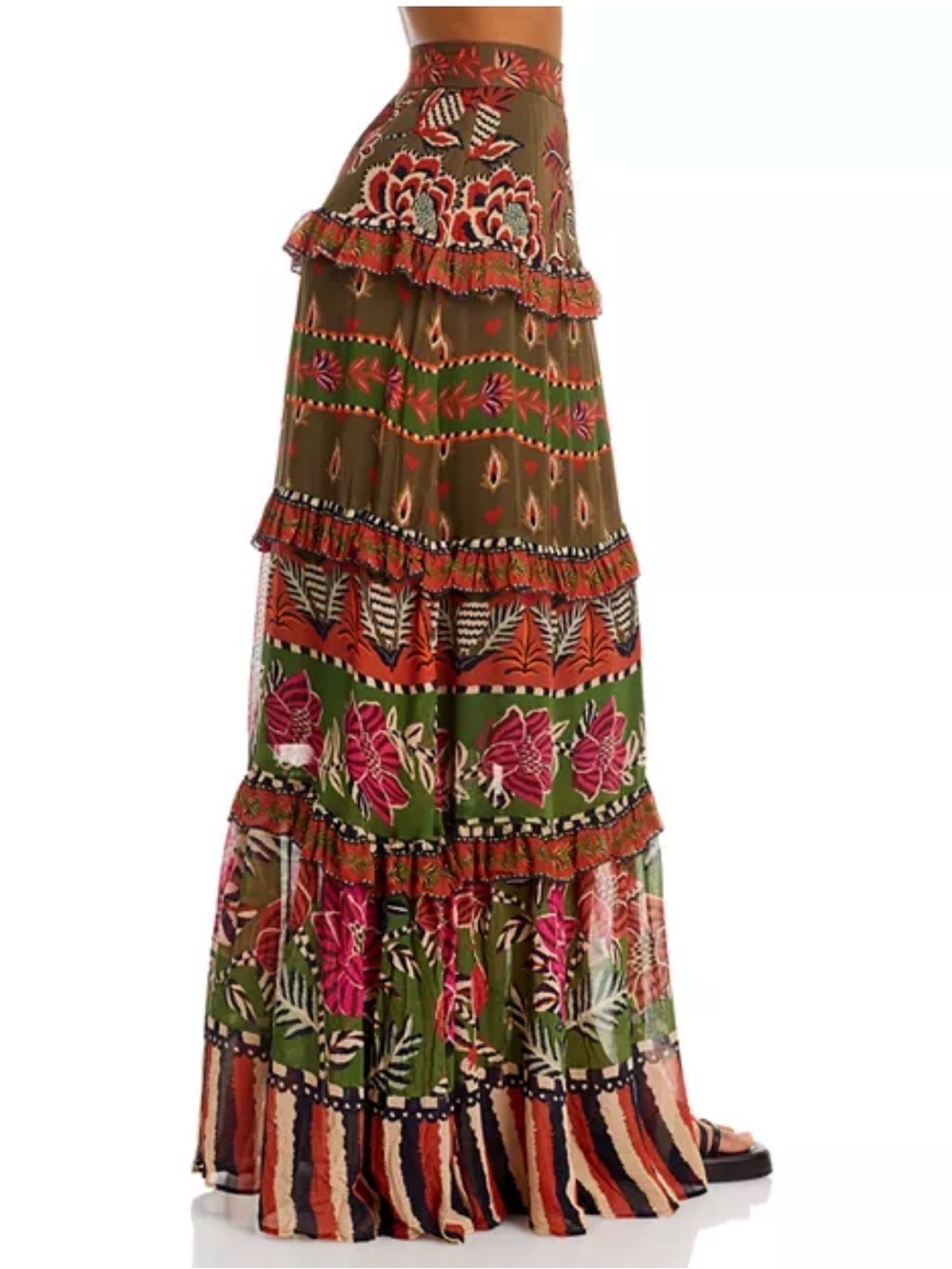 NWT FARM Rio Ainika Floral Garden Maxi Skirt Tiered Maxi Skirt in Olive and Rust - Picture 4 of 12